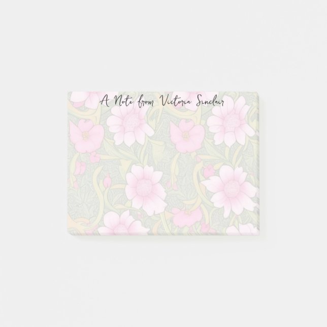 Stylised Pink Flowers Green Foliage Post-it Notes (Front)