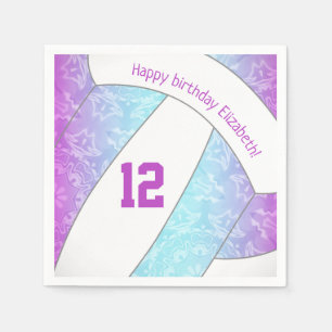 stylised pink purple blue girls volleyball sports napkin