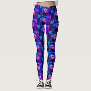 Stylised Pink Water Lily Flowers Plants Leggings