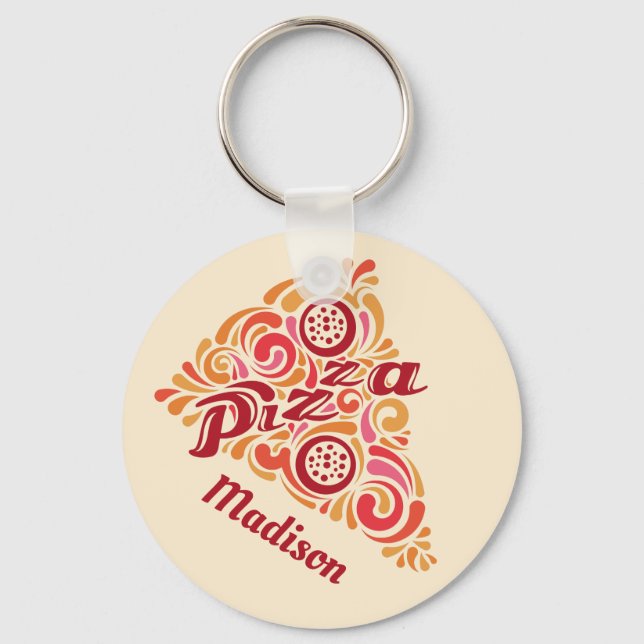 Stylised Pizza custom name key chains (Front)