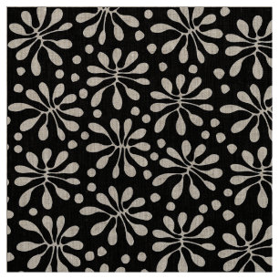 Stylised Plant Pattern 020818 - White on Black Fabric