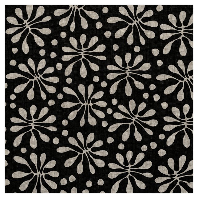 Stylised Plant Pattern 020818 - White on Black Fabric (Swatch)