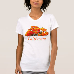 Stylised Poppy Art, "California" text T-Shirt