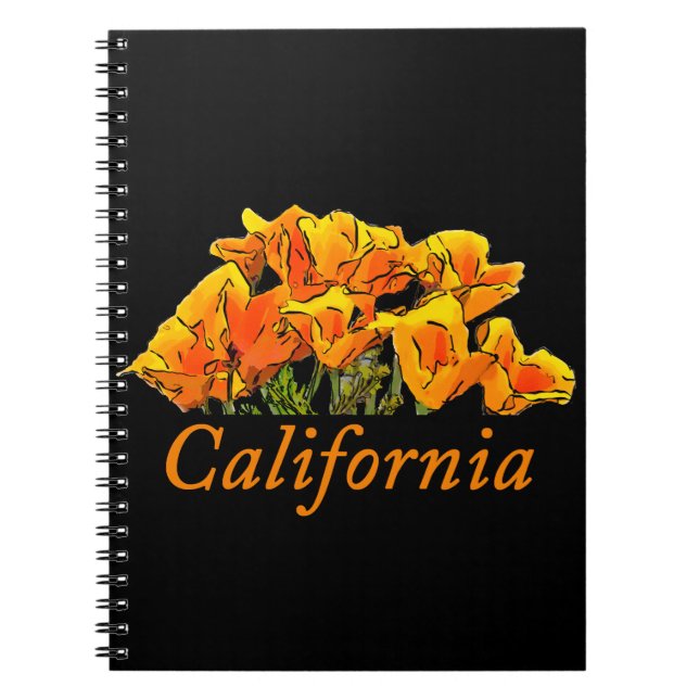 Stylised Poppy Art with "California" text Spiral  Notebook (Front)