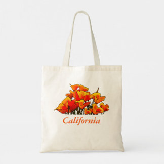 Stylised Poppy Art with "California" text Tote Bag