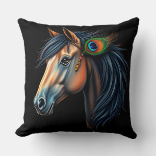Stylised Portrait of a Horse With Flowing Mane Cushion