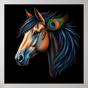 Stylised Portrait of a Horse With Flowing Mane Poster