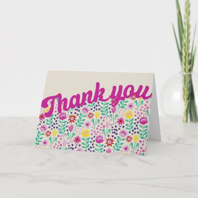 Stylised Protea Floral Block Print Millefleur Thank You Card (Front)