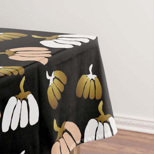 Stylised Pumpkins In Black, Blush, White and Gold Tablecloth (In Situ)