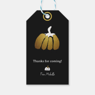 Stylised Pumpkins In Black, White and Gold Gift Tags