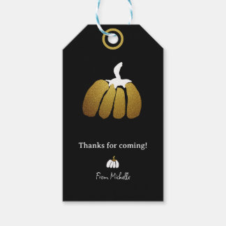 Stylised Pumpkins In Black, White and Gold Gift Tags