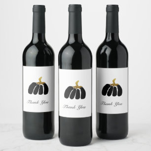 Stylised Pumpkins In Black White and Gold Wine Label