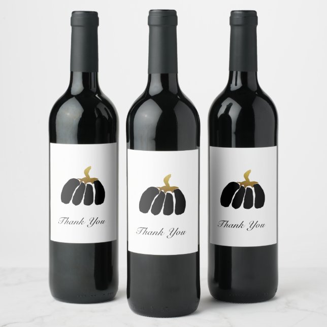 Stylised Pumpkins In Black White and Gold Wine Label (Bottles)