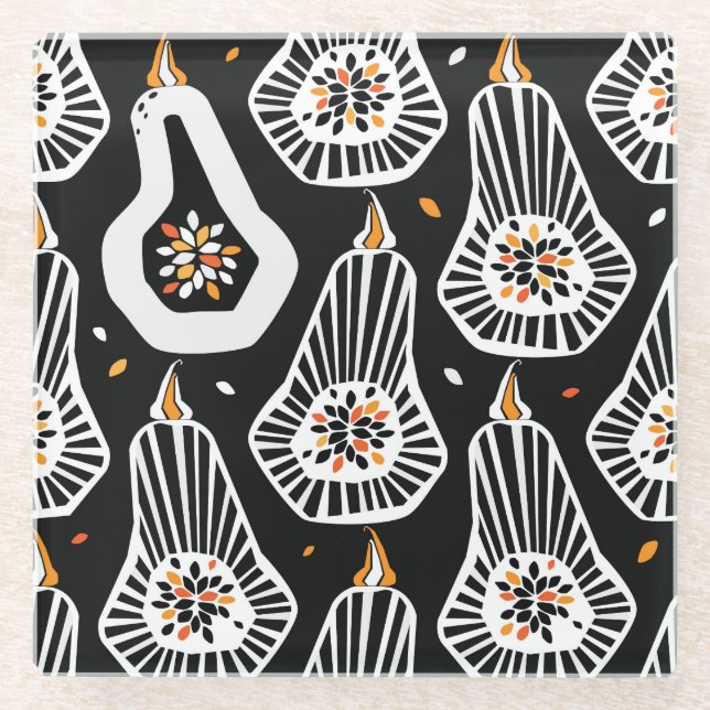 Stylised Pumpkins Seeds: Seamless Design Glass Coaster (Front)