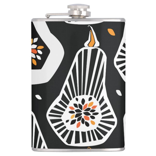Stylised Pumpkins Seeds: Seamless Design Hip Flask (Front)