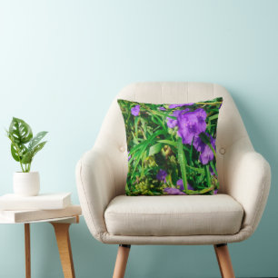 Stylised Purple Blue Flowers Floral Cushion