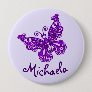 Stylised purple butterfly art name button