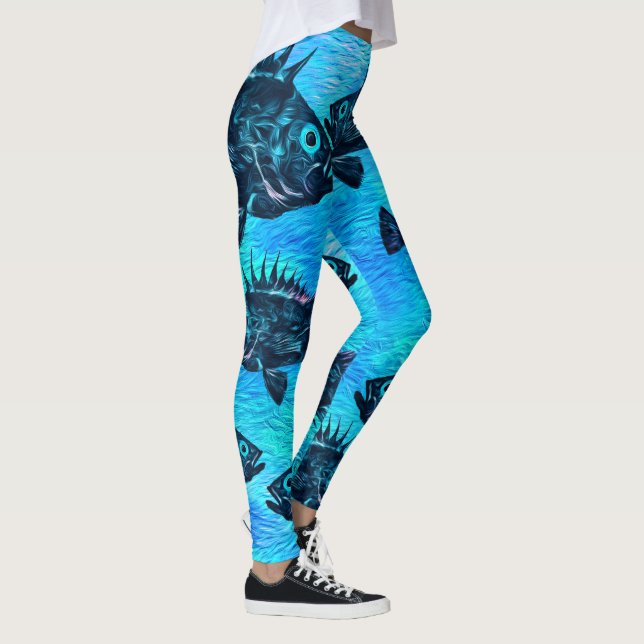 Stylised Quillback On Blue - Leggings (Right)