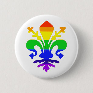 Stylised Rainbow Fleur de Lis 6 Cm Round Badge