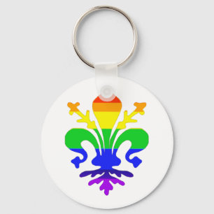 Stylised Rainbow Fleur de Lis Key Ring