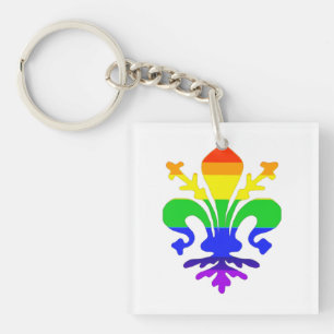 Stylised Rainbow Fleur de Lis Key Ring