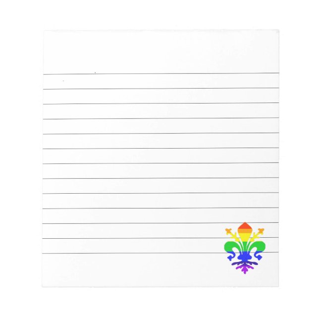 Stylised Rainbow Fleur de Lis Lined Notepad (Front)