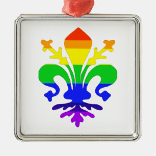 Stylised Rainbow Fleur de Lis Metal Tree Decoration