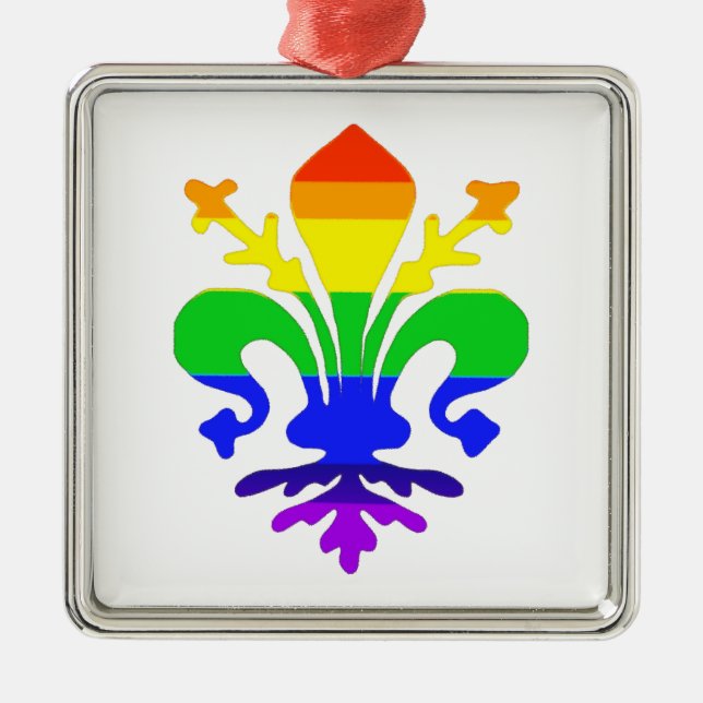 Stylised Rainbow Fleur de Lis Metal Tree Decoration (Front)