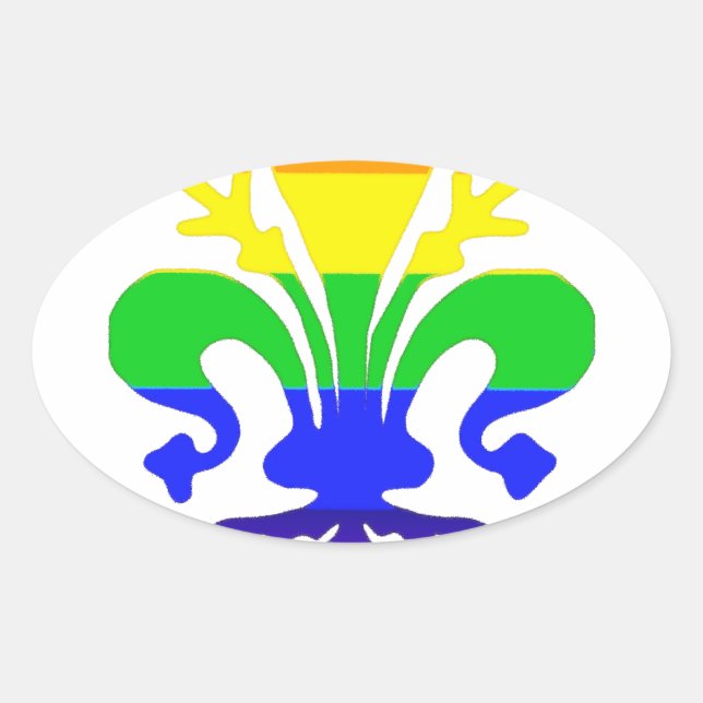 Stylised Rainbow Fleur de Lis Oval Sticker (Front)