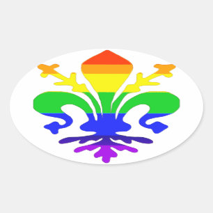 Stylised Rainbow Fleur de Lis Oval Sticker