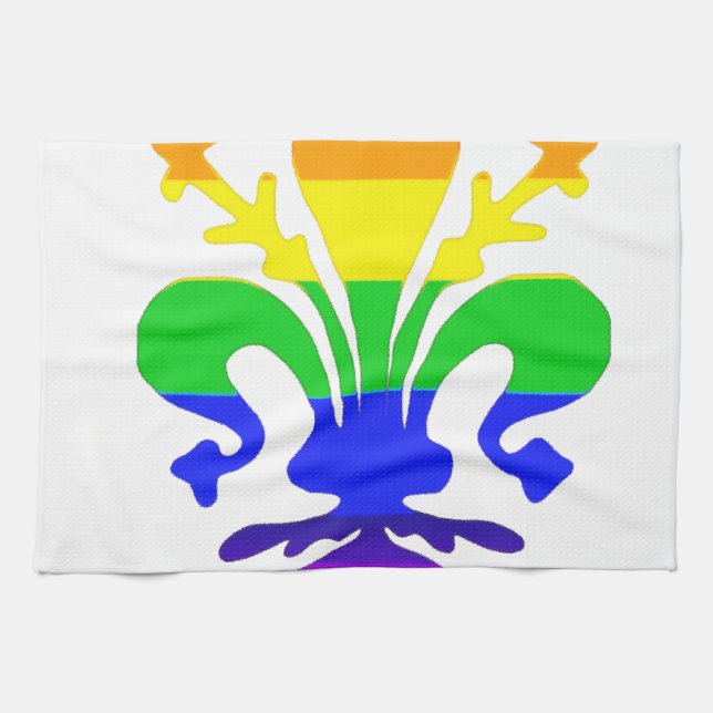 Stylised Rainbow Fleur de Lis Tea Towel (Horizontal)