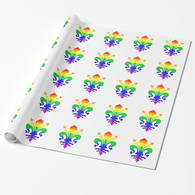 Stylised Rainbow Fleur de Lis Wrapping Paper (Unrolled)