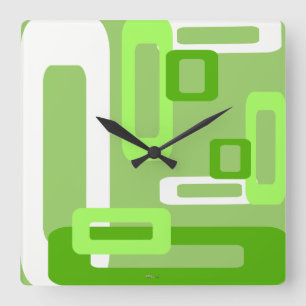 Stylised Rectangles Green/White Square Wall Clock