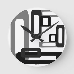 Stylised Rectangles Grey/Black Round Clock