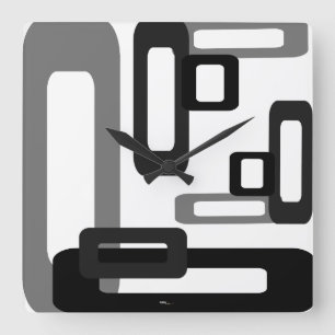 Stylised Rectangles Grey/Black Square Wall Clock