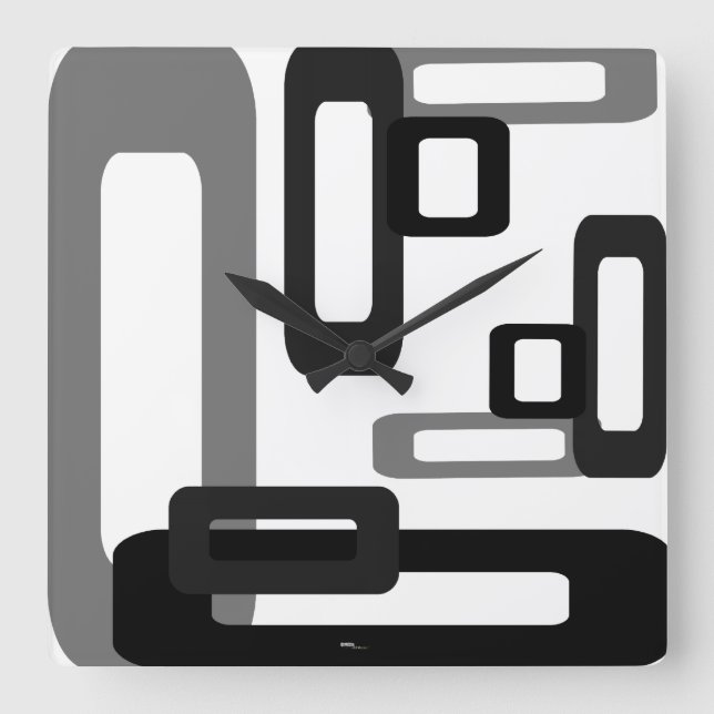 Stylised Rectangles Grey/Black Square Wall Clock (Front)