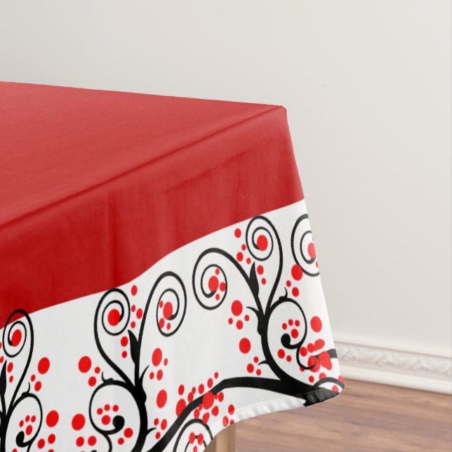 Stylised Red Blossoms Tablecloth (In Situ)
