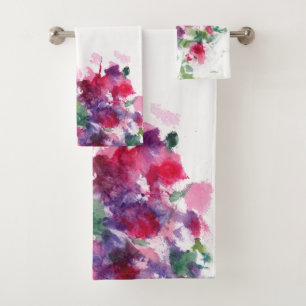 Stylised red & blue Watercolor Bouquet Painting 2 Bath Towel Set