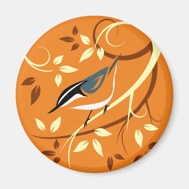 Stylised Red Breasted Nuthatch Bird Magnet (Front)