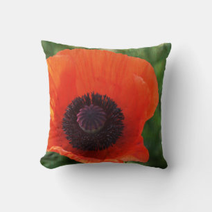 Stylised Red Poppy Flower Cushion Throw Pillow