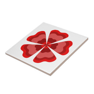 Stylised Red Retro Flower  Tile