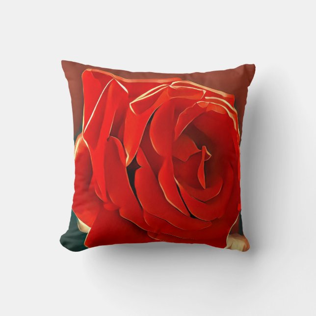 Stylised Red Rose Throw Pillow (Front)