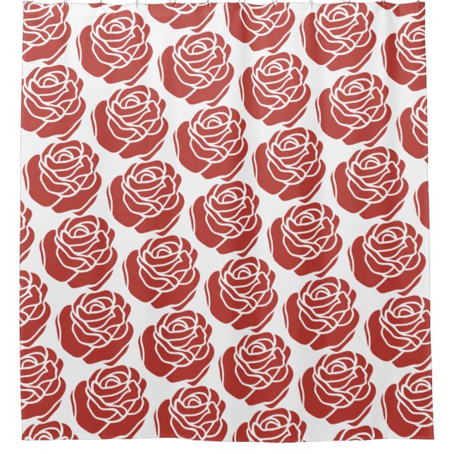 Stylised Red Roses Pattern Shower Curtain (Front)