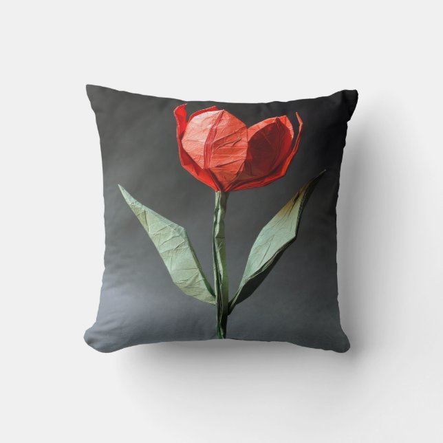 Stylised Red Tulip Pillow (Front)