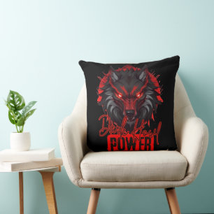 Stylised Red Wolf Powerful Dark Howl Art Cushion