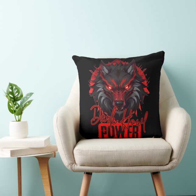 Stylised Red Wolf | Powerful Dark Howl Art Cushion (Chair)