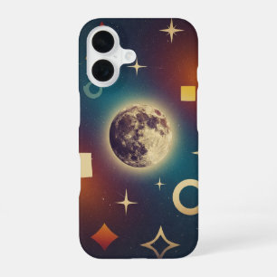 Stylised Retro Moon Design iPhone 16 Case