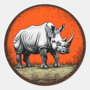 Stylised rhinoceros bold wildlife art classic round sticker
