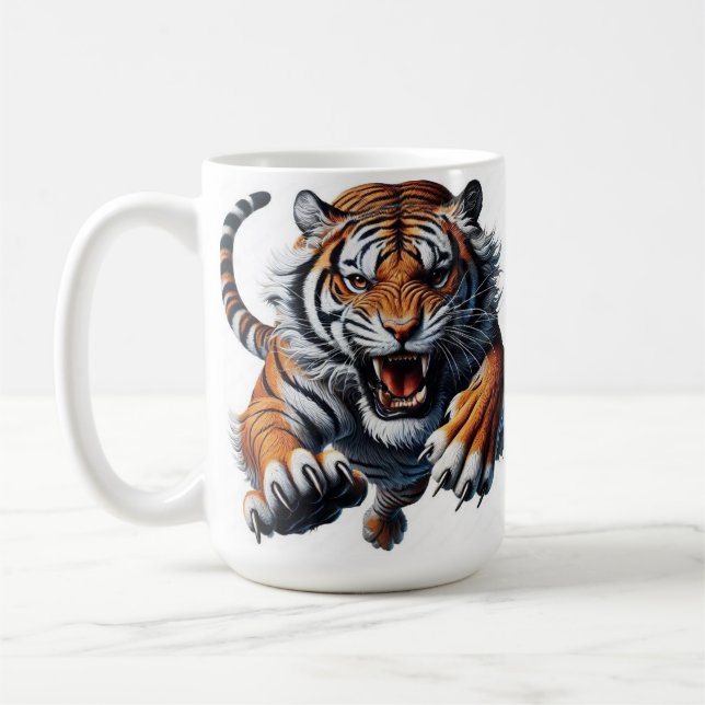 Stylised Roaring Tiger Illustration Coffee Mug (Left)