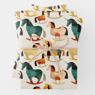 Stylised rocking horses wrapping paper sheet